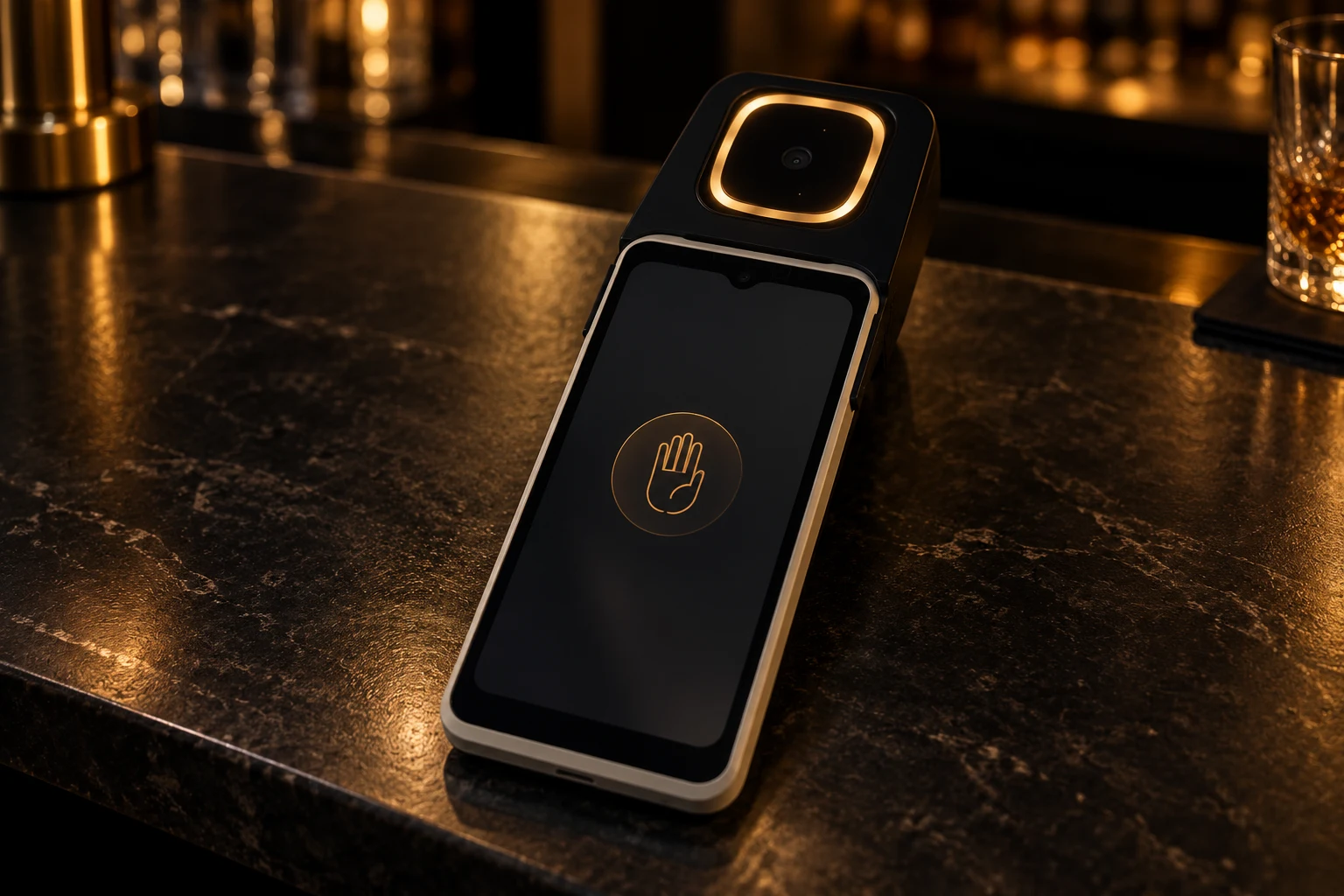 Artistic visualization of a Palms terminal on a bar counter